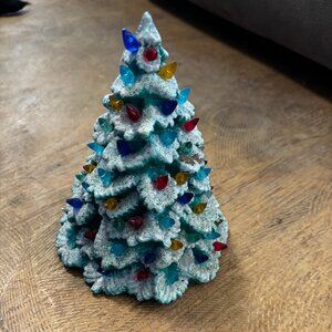 Ceramic light up Christmas tree snow flocked glitter 7"